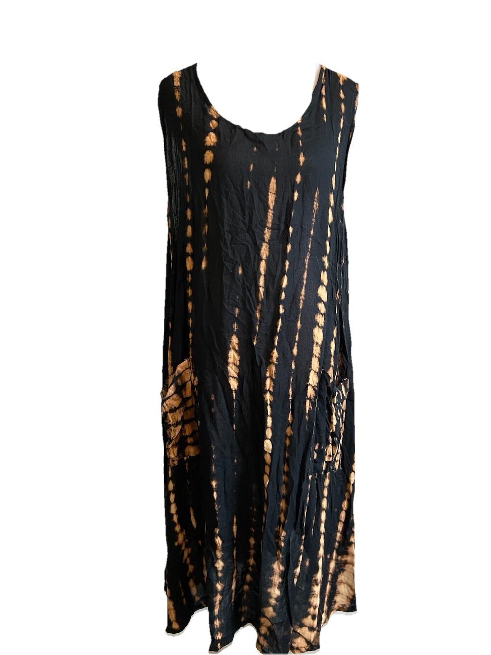 Tie Dye Tank Dress Hippie Festival Swim Coverup Island Planet Pocket Earth Tones